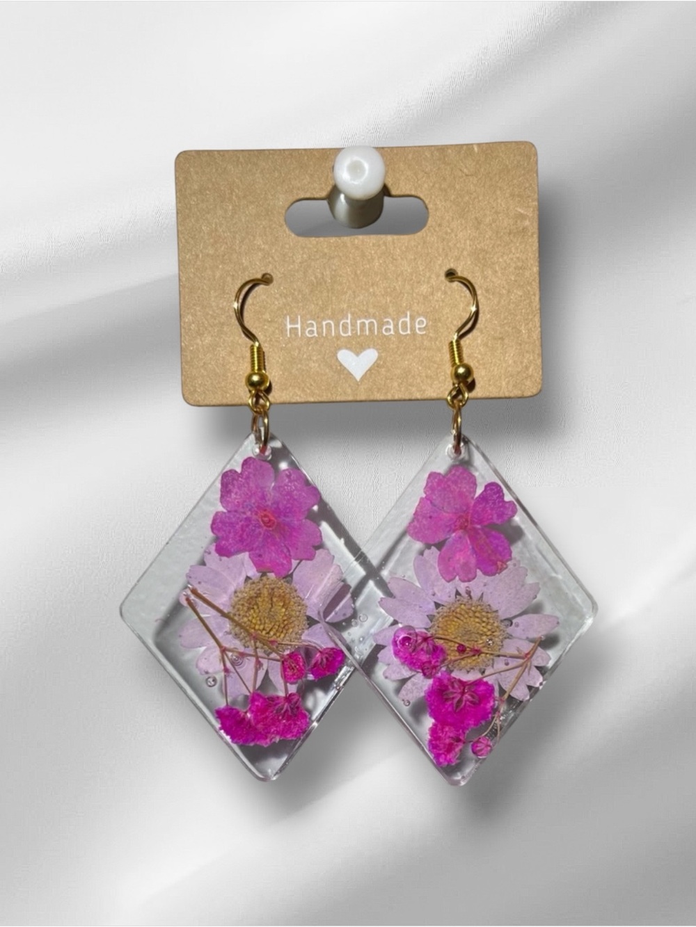Floral Resin Earrings with Gold Hooks